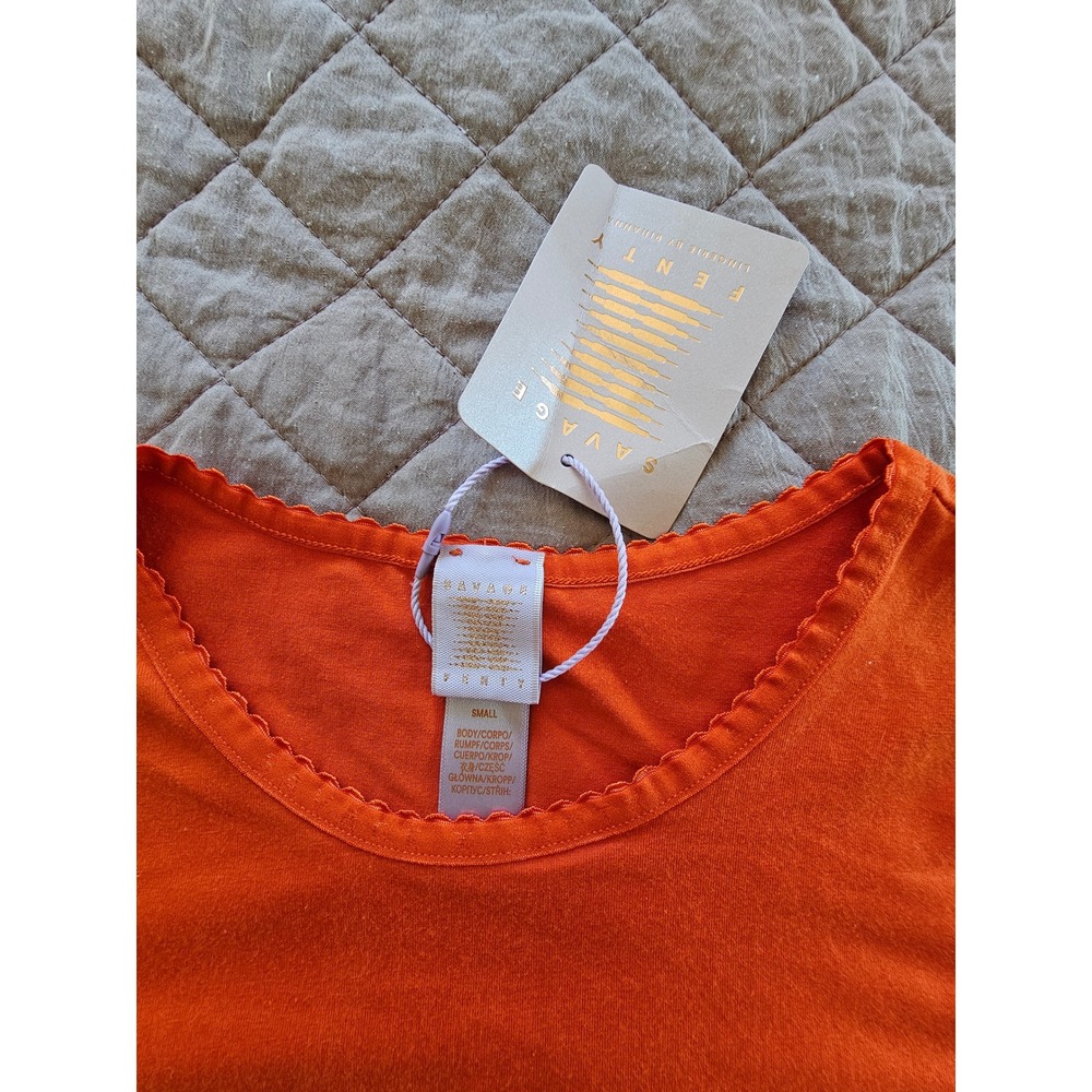Savage × Fenty NWT Cropped Logo Orange Cotton Short Sleeve Top T-Shirt sz S - Picture 3 of 6